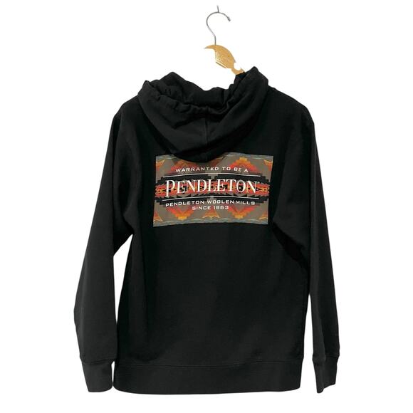 Pendleton Woolen Mills Hoodie Black Sweatshirt Pullover Aztec Graphic Adult Sz S - Picture 1 of 6